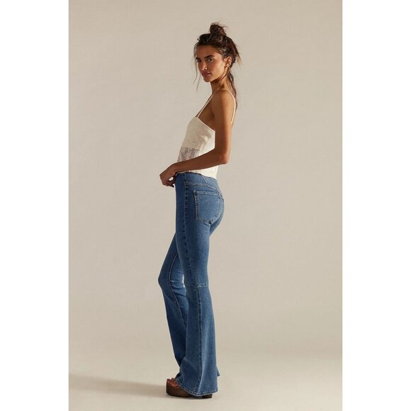Free People We The Free PENNY Blue Pull-On Stretch Denim Flare Jeans Size 26 - Picture 4 of 8